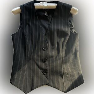 INC International Concepts Black Pinstripe Button-Front Vest vintage Y2K